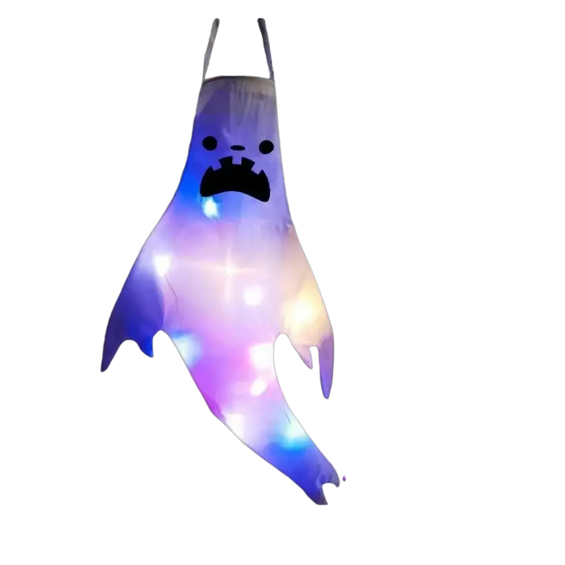 A glowing inflatable halloween ghost led hanging windsock with purple and blue gradient for home outdoor use
