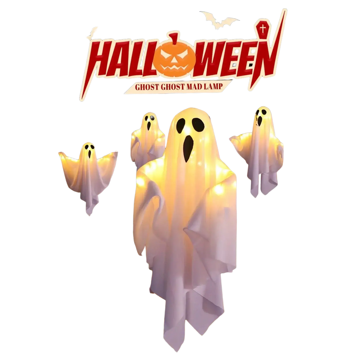 White translucent halloween ghost pathway lights with glowing interior for outdoor plug in ghost lights decor