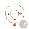 Halloween ghost and pumpkin beaded jewelry set with orange black white beads and dangling festive charms