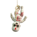White porcelain halloween hanging ghost doll with red paint splatters and rope for spooky decoration