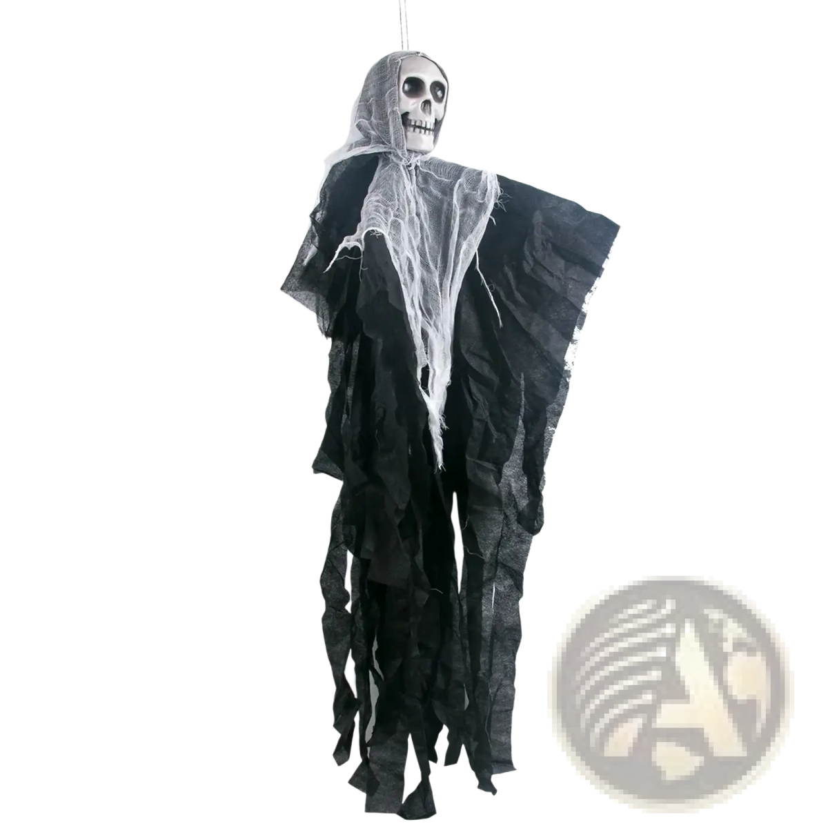 Black fabric halloween hanging skull ghost prop with skull head and white mesh veil decoration