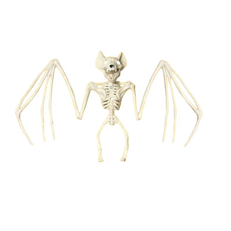 White plastic bat skeleton with glowing yellow eyes and articulated wings halloween horror bats halloween decoration