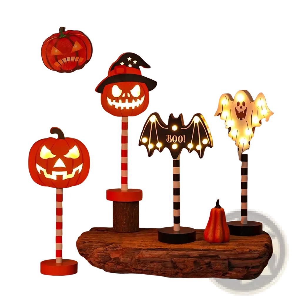 Halloween led night light waterproof decor featuring a glowing orange jack-o-lantern with a smiling face and black witch hat