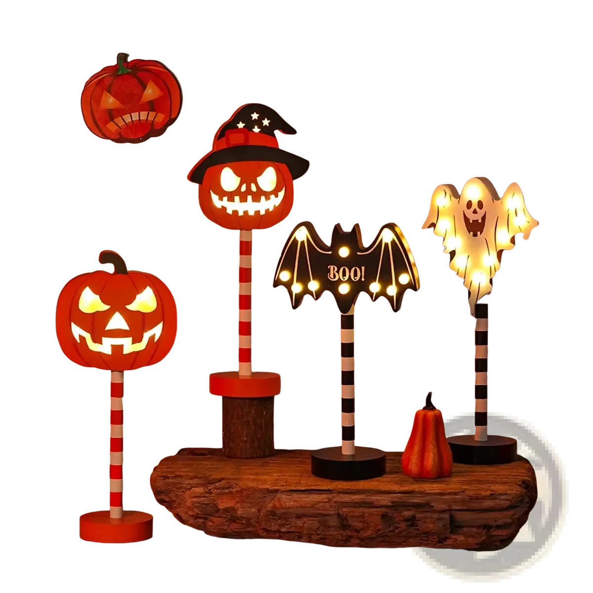 Halloween led night light waterproof decor featuring a glowing orange jack-o-lantern with a smiling face and black witch hat