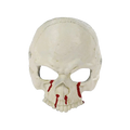 White plastic halloween mask with red tear-like streaks is a bloody skull half face mask costume prop