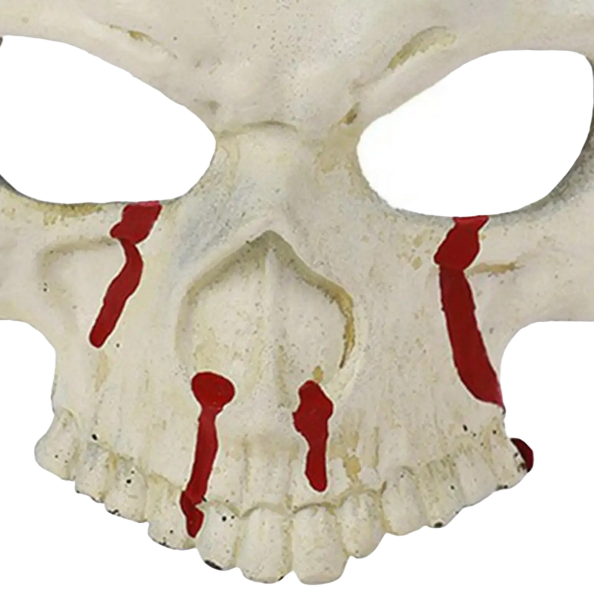 White plastic halloween half face mask with red painted blood drips for bloody skull costume prop