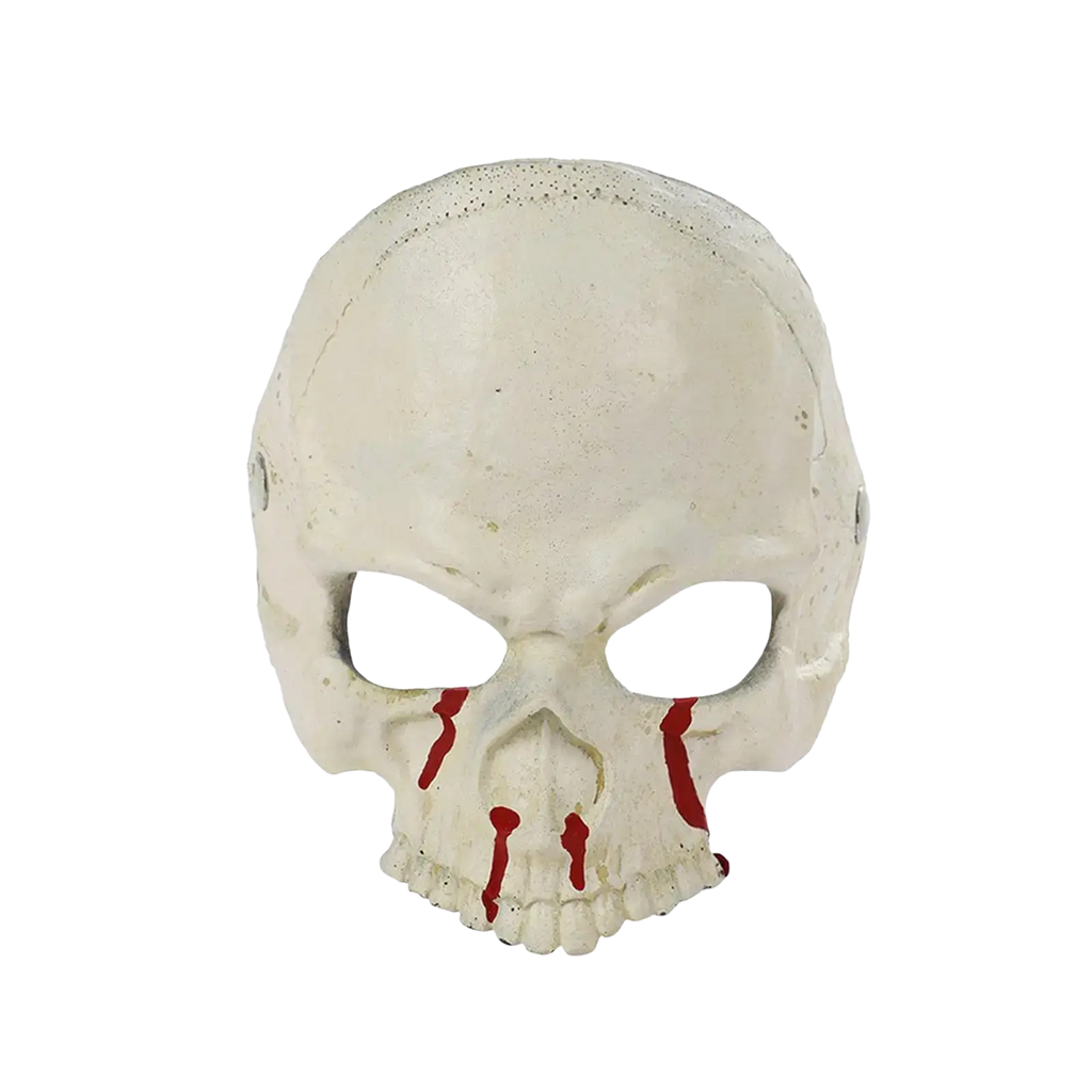 White plastic halloween mask bloody skull half face mask with red blood streaks for costume prop use