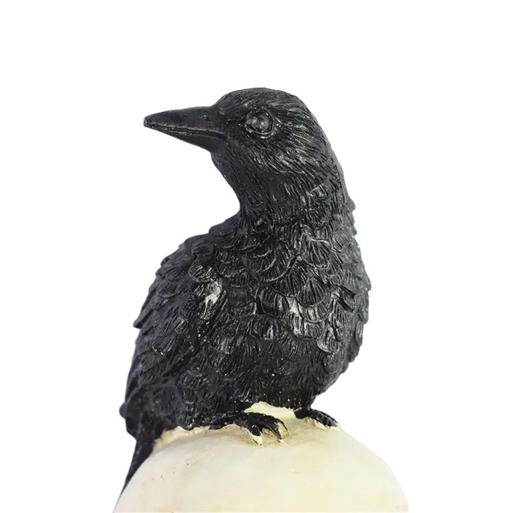 Black crow figurine with detailed feather texture on cream base for halloween outdoor light skeleton holiday lighting