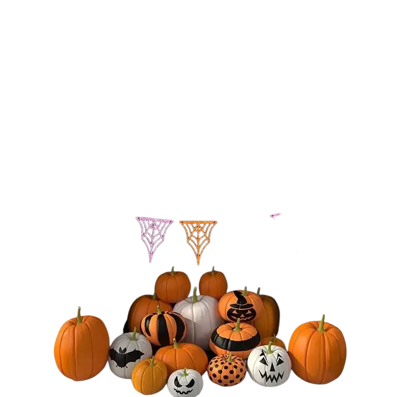 Halloween party glitter paper garland banner with black orange pink and white ghost bat spider and star decorations