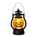 Black plastic halloween party lantern with glowing orange jack o lantern face design for halloween party use