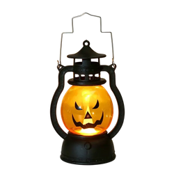 Black plastic halloween party lantern with glowing orange jack o lantern face design for halloween party use
