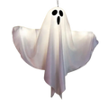 White translucent fabric halloween party led glowing ghost hanging decoration with black eye and mouth cutouts from mainland china