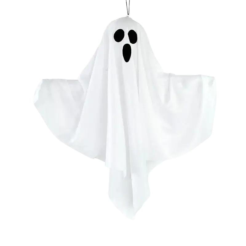 White ghost halloween party led glowing hanging decoration with black cutouts made of lightweight fabric from mainland china