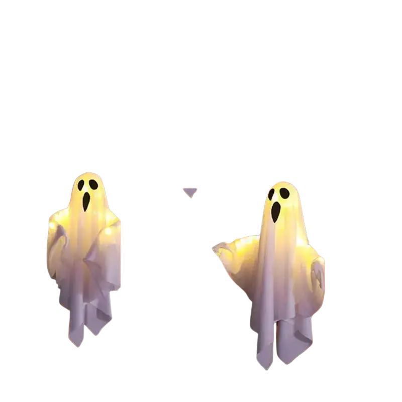 White translucent led glowing ghost hanging halloween party decoration with glowing interiors on wooden fence from mainland china