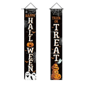 Black halloween porch sign trick or treat banner with orange and white lettering spiderwebs pumpkins ghosts and bats