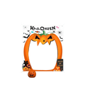 Orange pumpkin-shaped halloween door banner made of polyester with black spiders and bats printed for photo backdrop use