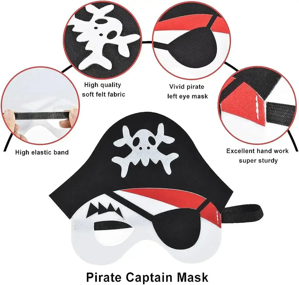 Black pirate captain mask with white skull crossbones and red stripe for halloween pumpkin ghost diy party costume