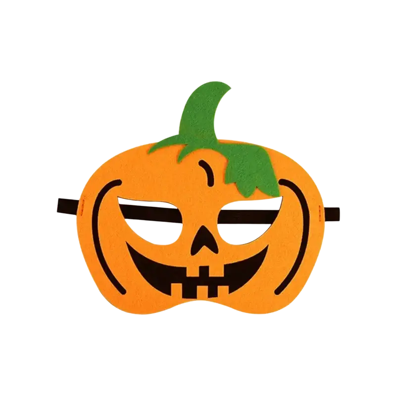 Orange felt halloween pumpkin ghost diy mask with black stitched eyes mouth and green stem top for party costume