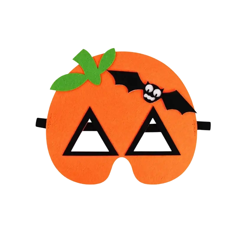 Orange felt halloween pumpkin ghost diy mask with black eyes green top and small bat design for party costume