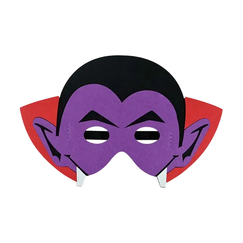 Purple and red foam vampire mask with black hair pointed ears and white fangs for halloween pumpkin ghost diy party costume
