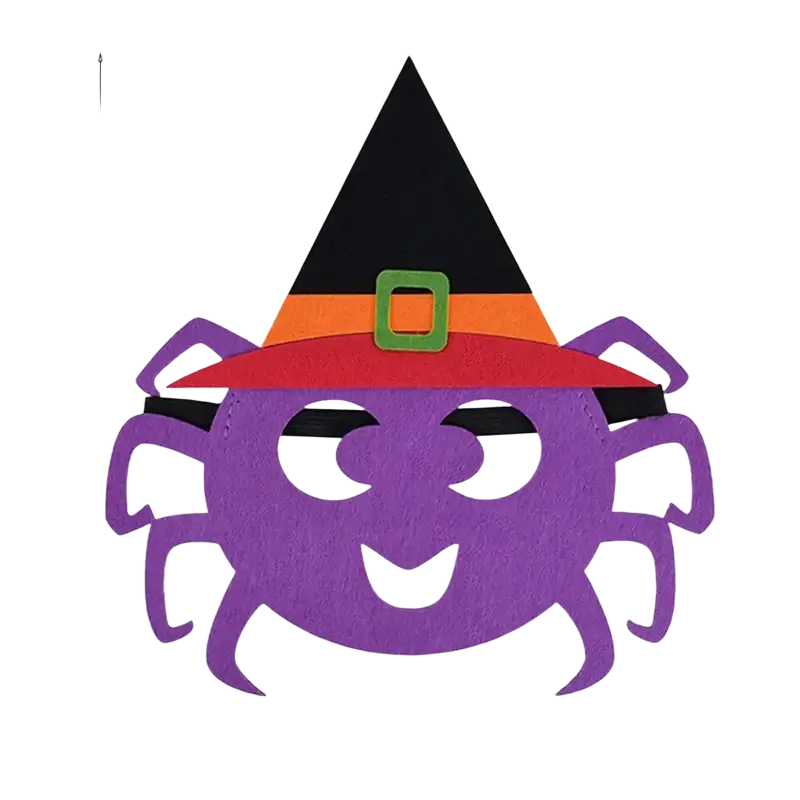 Halloween pumpkin ghost diy mask featuring a purple spider decoration with a black orange red felt witch hat