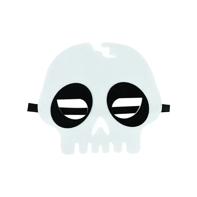A translucent white skull-shaped halloween pumpkin ghost diy mask with black eye cutouts and elastic straps