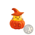 Orange halloween-themed led nightlight with a smiling witch figure in a carved pumpkin base for festive decor