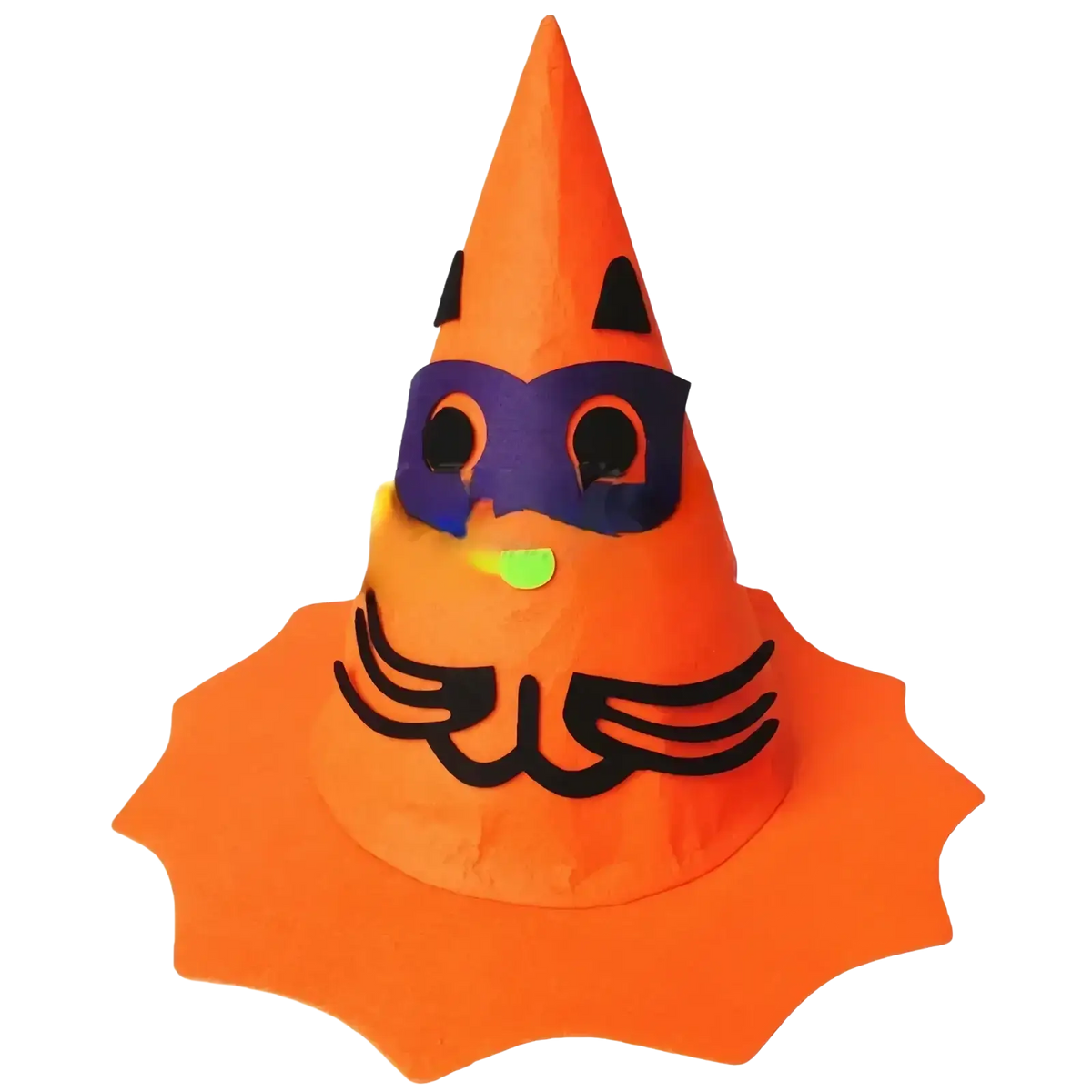 Halloween pumpkin hat kids costume accessory orange inflatable cone hat with purple mask black whiskers and green nose