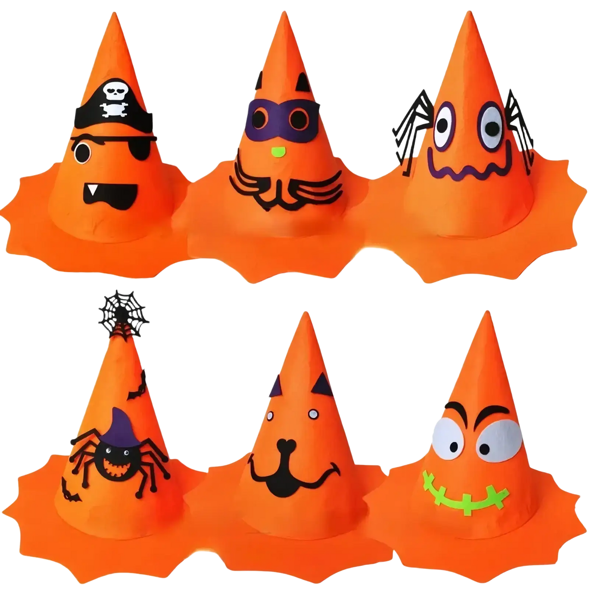 Orange halloween pumpkin hats with cartoon monster faces and black accents kids costume accessory pumpkin hat
