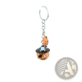 Orange pumpkin-shaped handmade resin Halloween keychain with black pirate hat and silver chain gift accessory