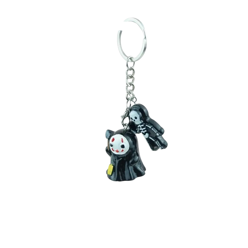 Black resin handmade halloween pumpkin keychain featuring spirited away characters no face and skeleton figure gift
