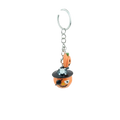 Orange pumpkin-shaped handmade resin Halloween keychain with black pirate hat and silver chain gift accessory