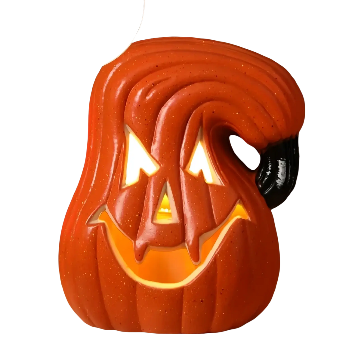 Orange 18cm tall illuminated halloween pumpkin lantern decoration with carved face and black stem for festive use