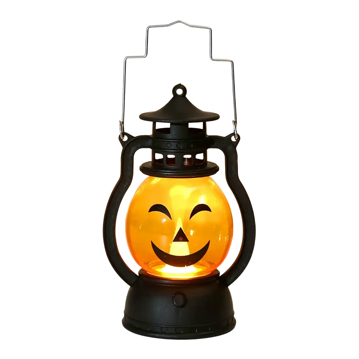 Black plastic halloween pumpkin led lantern with glowing orange face design set of four for festive decor