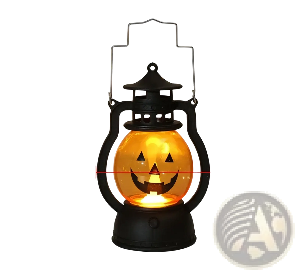 Black plastic halloween lantern with glowing orange pumpkin face design from halloween pumpkin led lanterns set of four