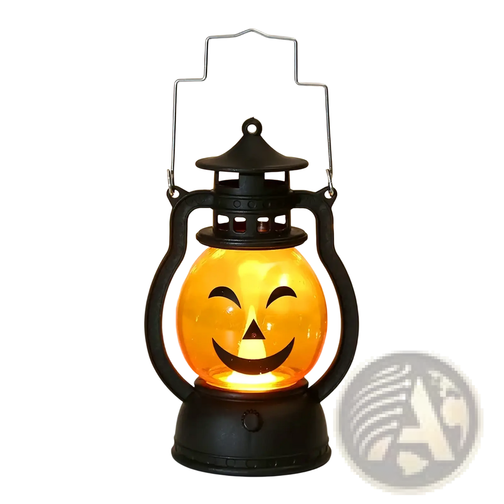 Black plastic halloween pumpkin led lantern with glowing orange face design set of four for festive decor
