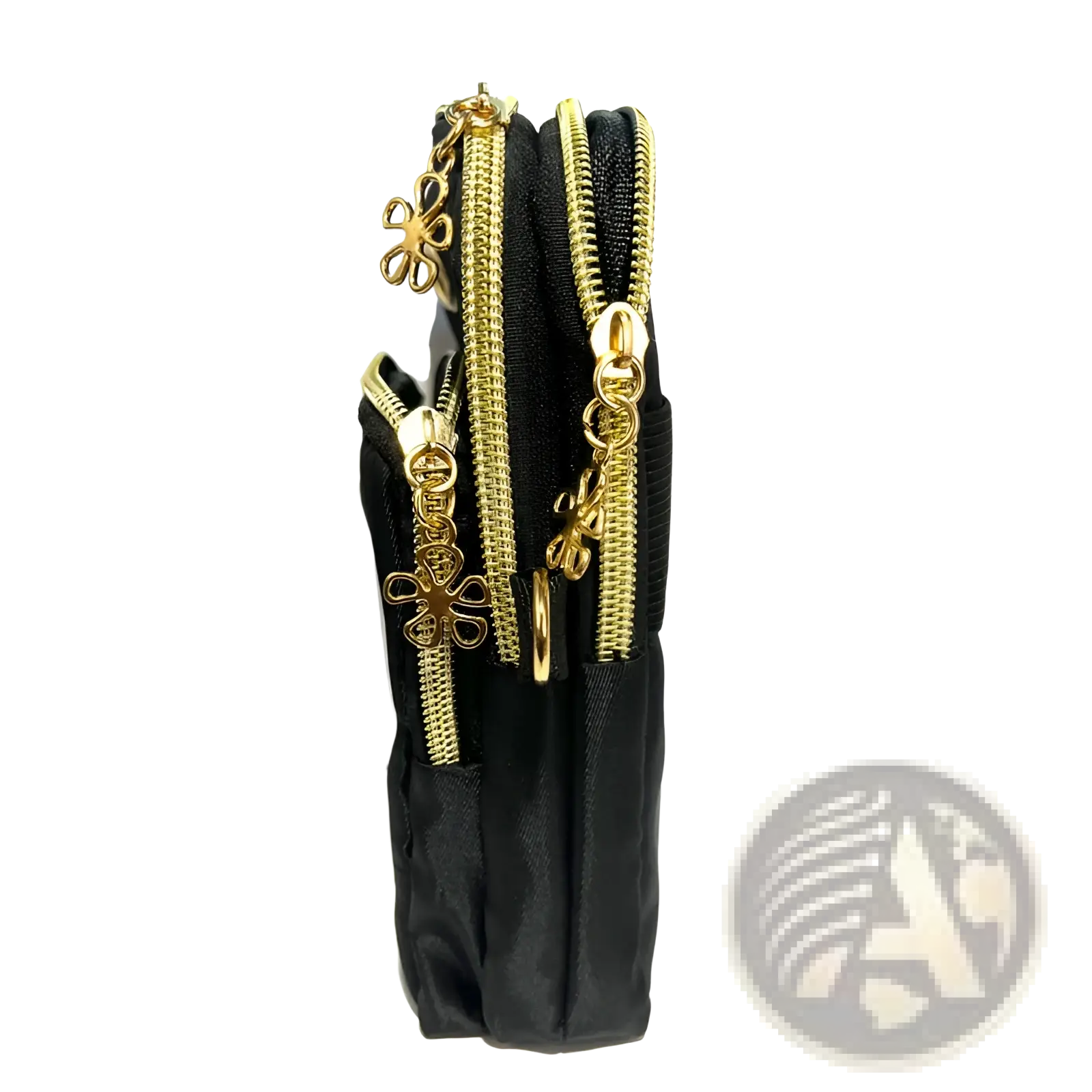 Black fabric halloween pumpkin snoopy embroidered crossbody phone bag with three gold zippers and flower charms