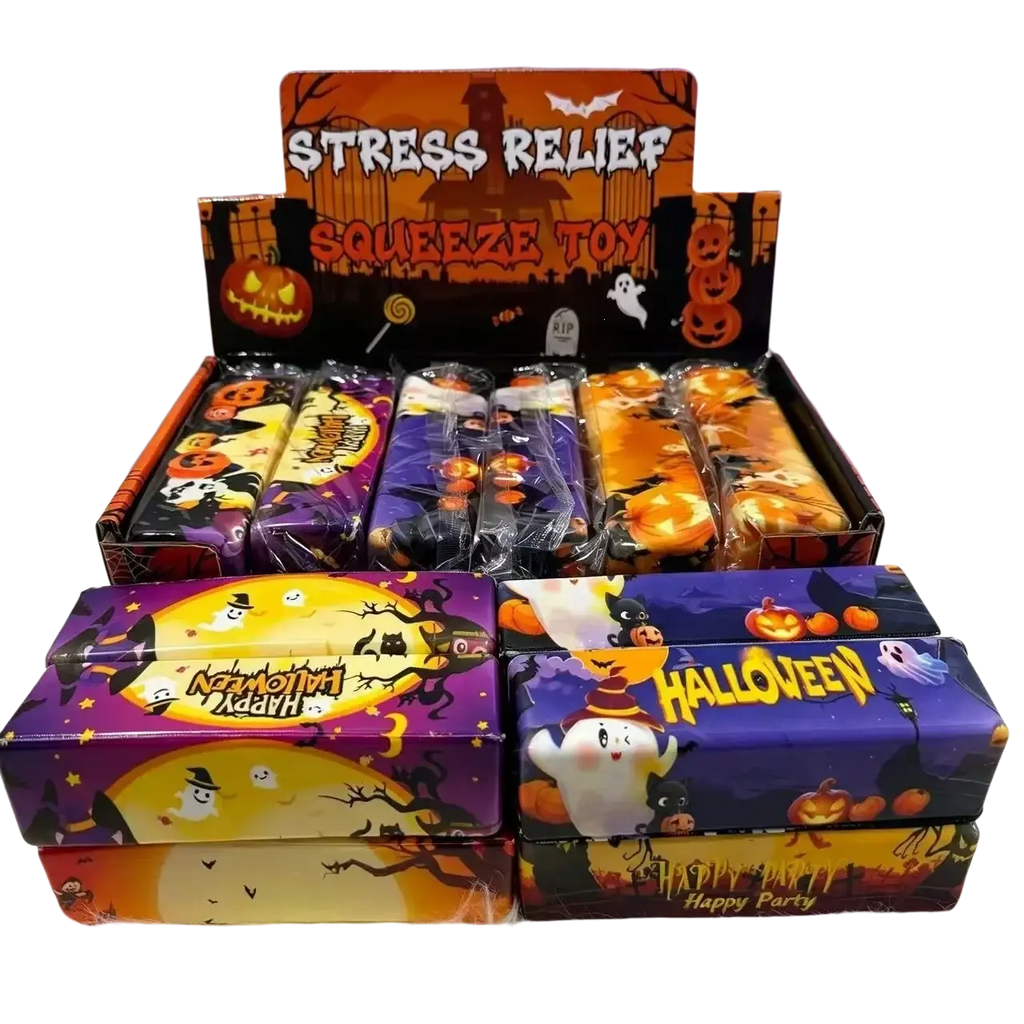 Halloween slow rising butter squishy toys in colorful pumpkin and ghost designs packaged for stress relief play