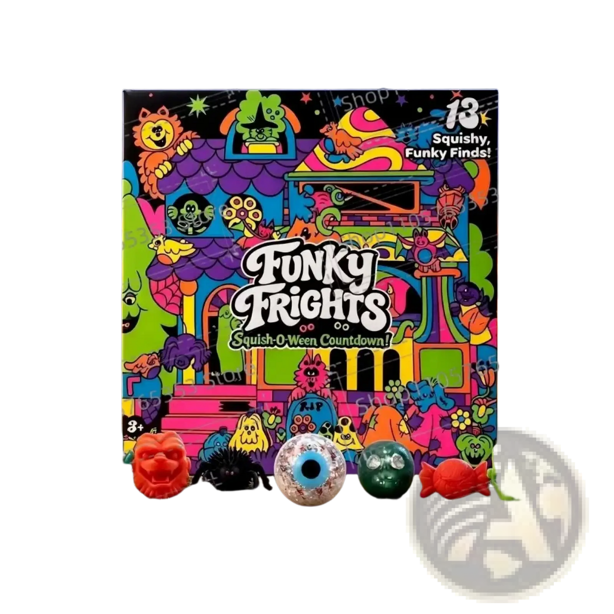Colorful funky frights halloween squishy advent calendar with 13 stress relief squishy toys in a gift box