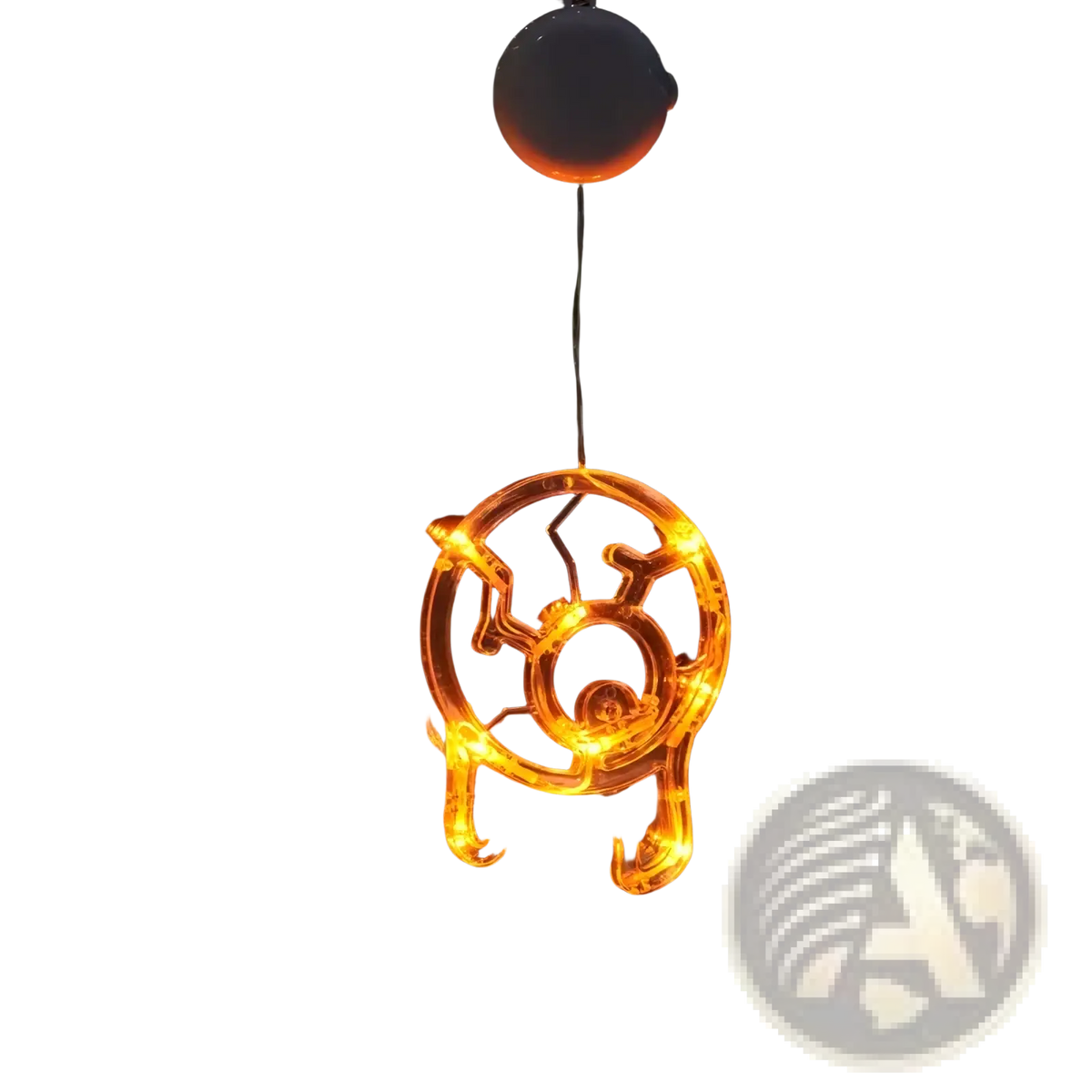 Halloween window light battery operated orange led light-up skull-shaped hanging ornament with spherical top