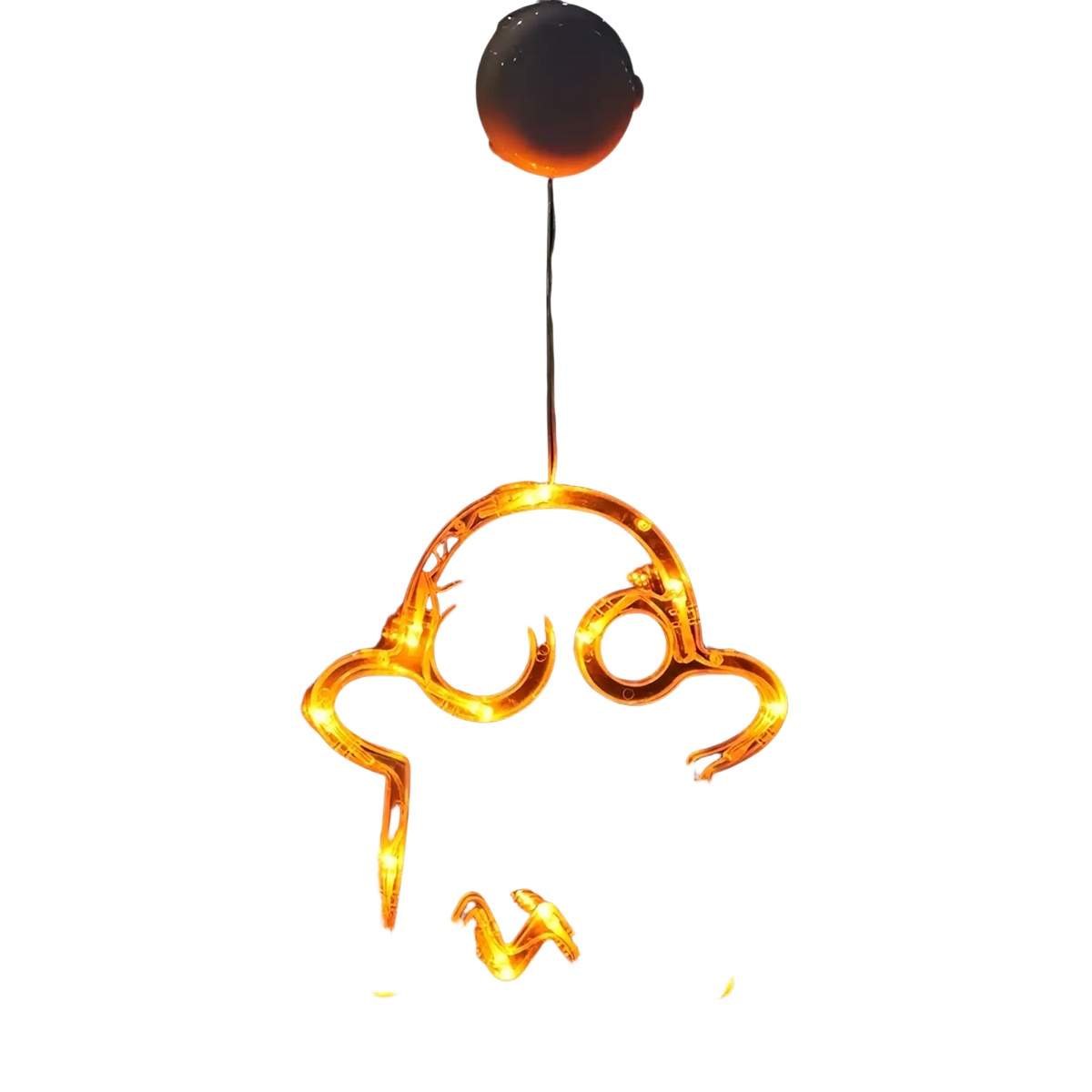 A glowing orange led ghost-shaped window hanging ornament with suction cup top for halloween battery decor