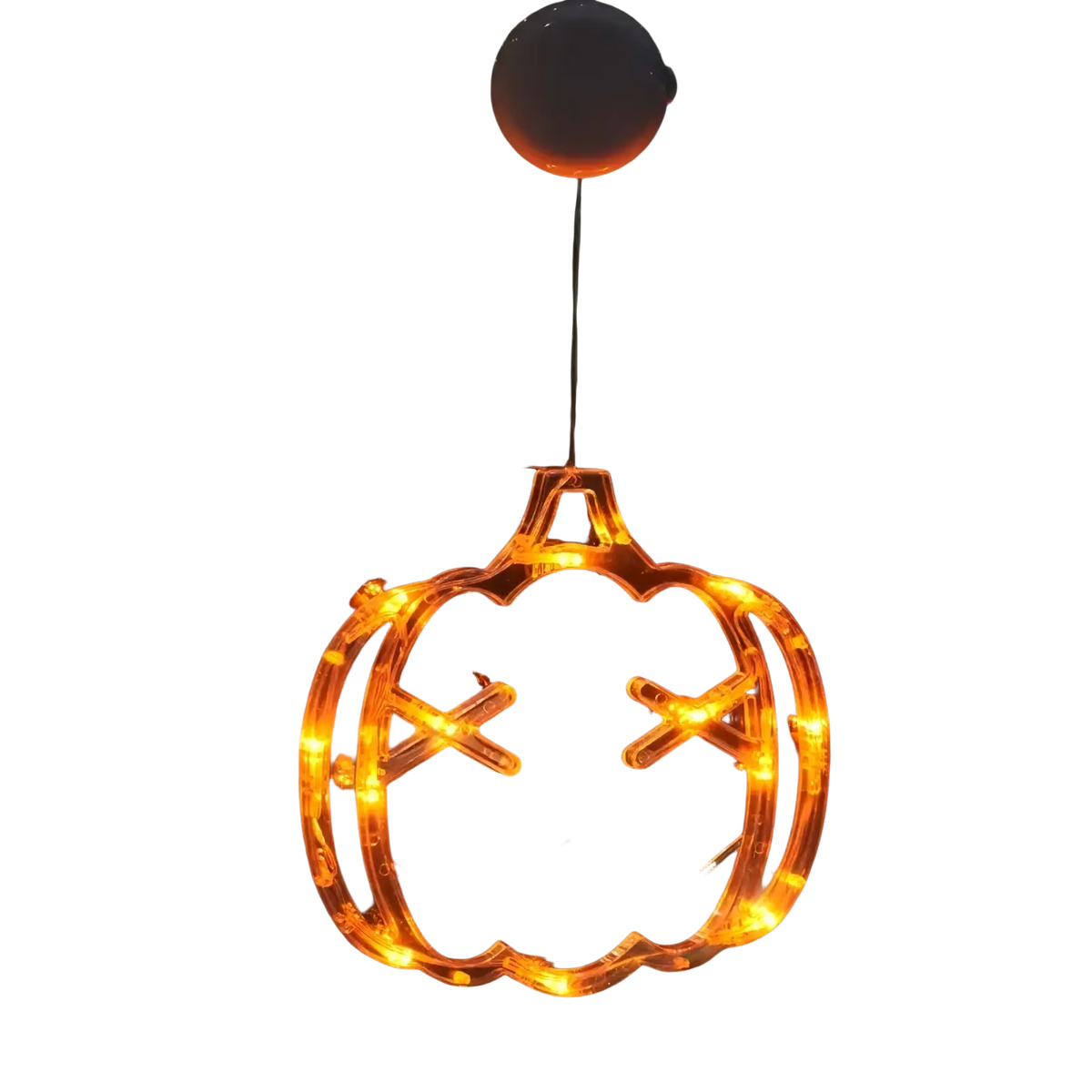 Orange glowing halloween pumpkin window light decoration with suction cup top battery operated ghost decor