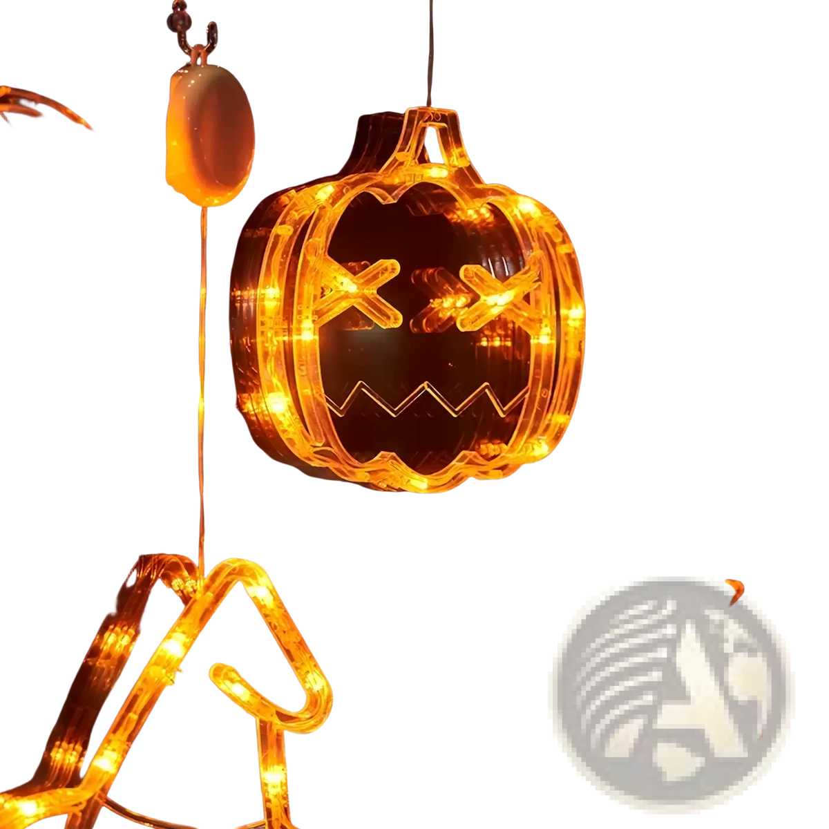 Orange glowing halloween pumpkin light decoration with carved face and led lights for window display decor