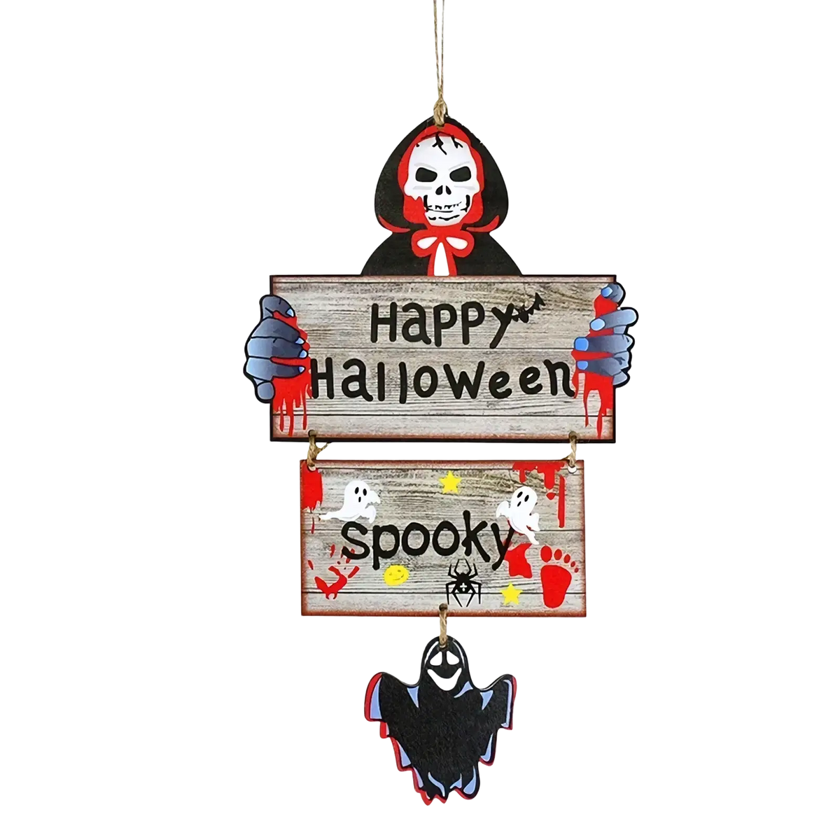 Halloween wooden hanging sign pumpkin door decoration features a grim reaper ghost and happy halloween spooky signs