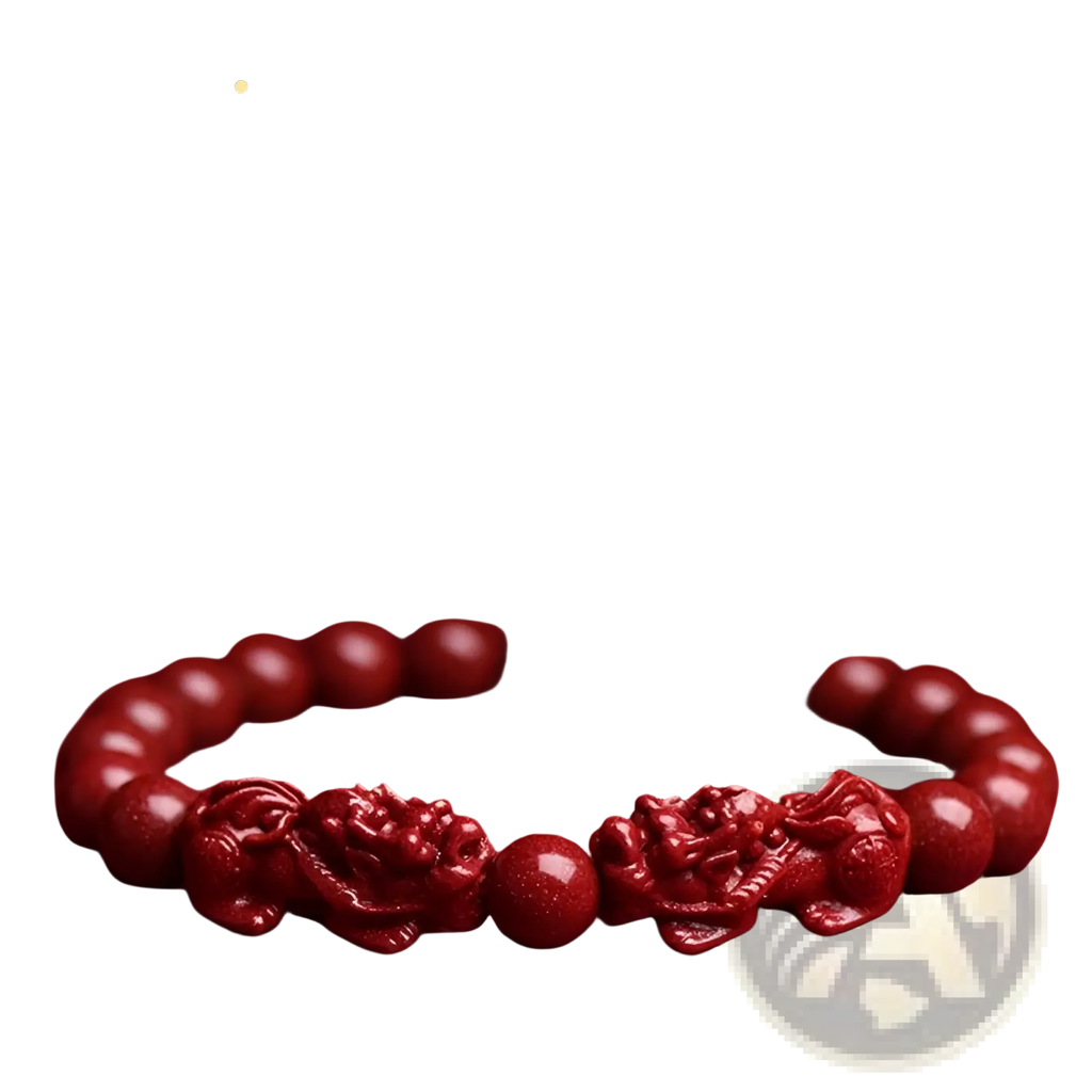 Hand carved purple gold cinnabar double pixiu bracelet deep red with intricate dragon designs and purple gold sand detail