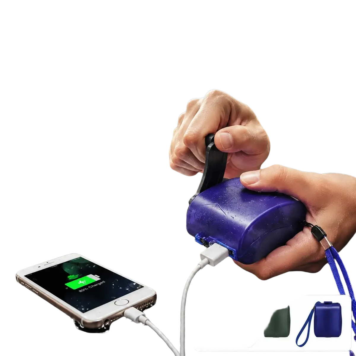 Purple hand crank emergency phone charger with USB output and lightweight design for cell phone battery charging