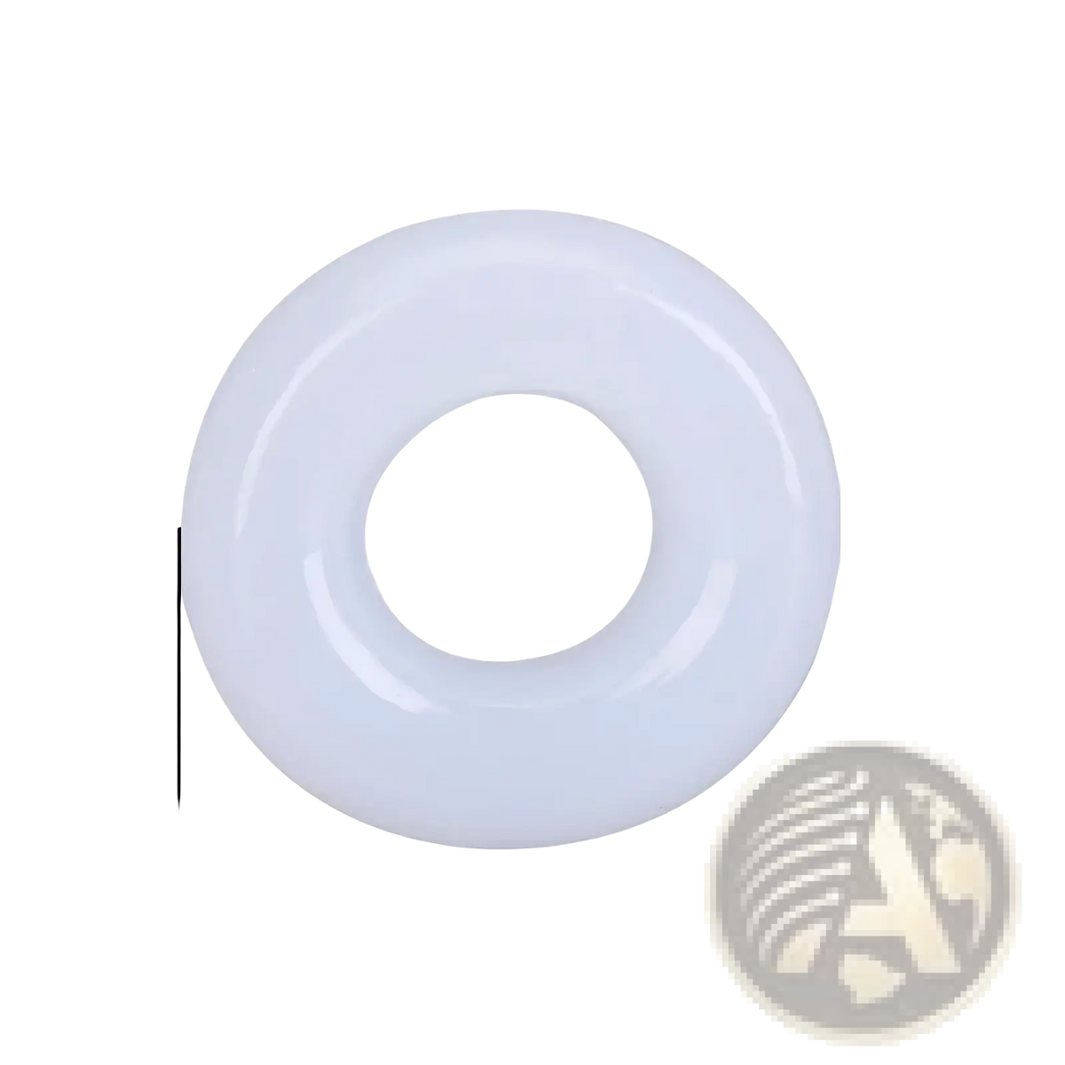 Hand grip strength ring and wrist trainer made of smooth translucent white plastic with glossy finish and exact 9cm outer diameter