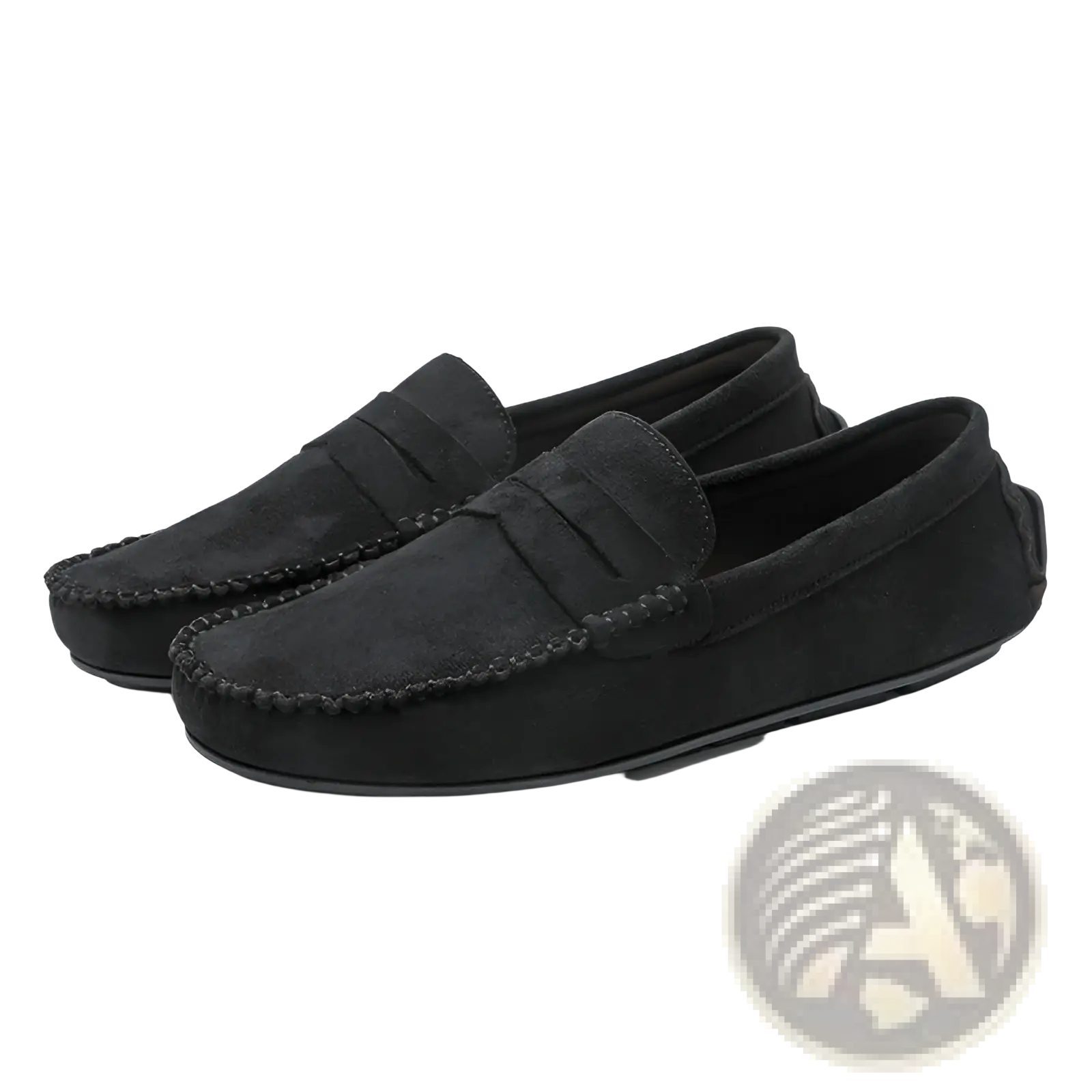 Black suede hand-stitched loafers with classic moccasin design and detailed stitching handmade velvet shoes