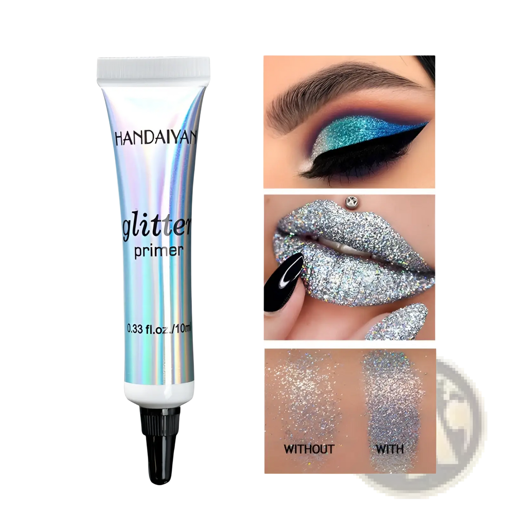 Handaiyan glitter primer iridescent eye shadow milk in a sleek tube with black cap and white tip for makeup use