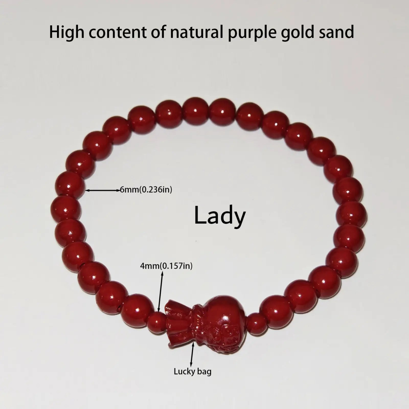 Handcrafted cinnabar lotus red beaded bracelet with carved lucky bag calabash charm for positive energy